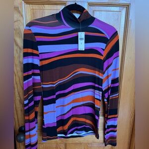 Anthropologie Striped Mock Neck Long Sleeve Top - Multi Color- NWT